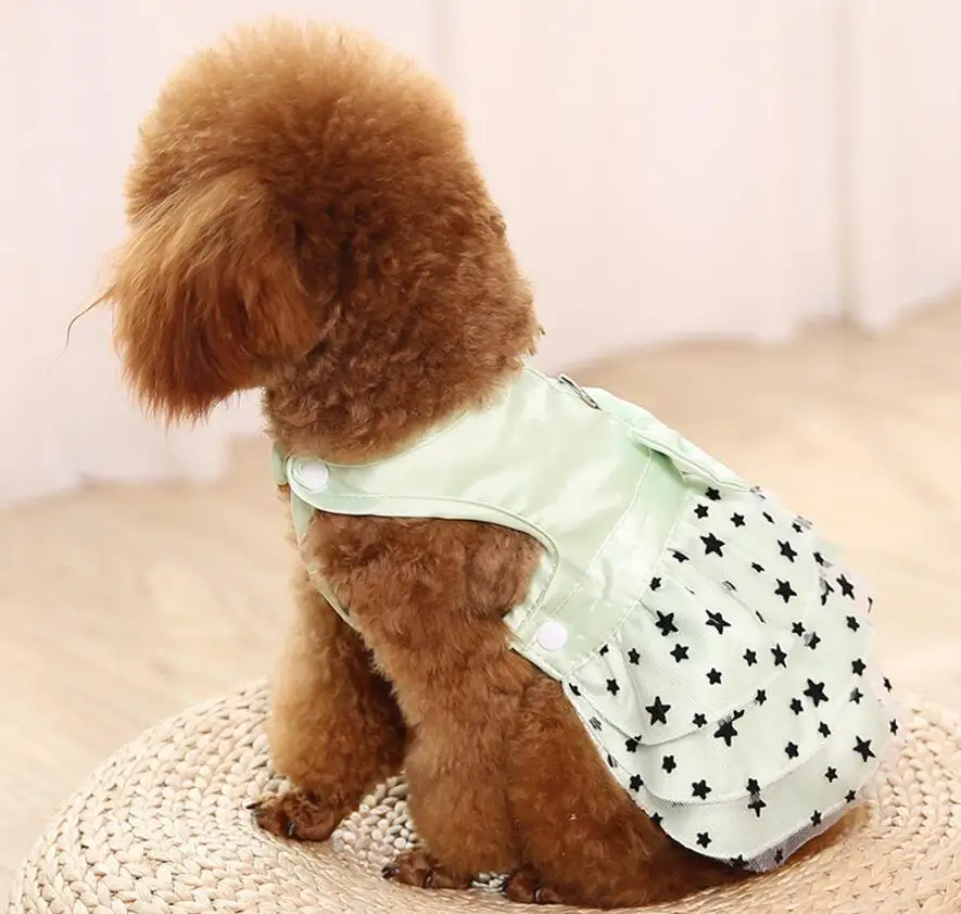 Dog Clothes Summer Pink Green Dog Harness Dress With Bow Tie Puppy Summer Clothes Dog Pet Dress Small Puppy Small Clothes XS-XL