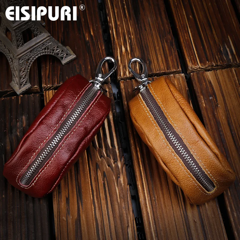 EISIPURI Brand Genuine leather car key case wallet fashion cow leather brand car key holder, Wholesale car key zipper bag