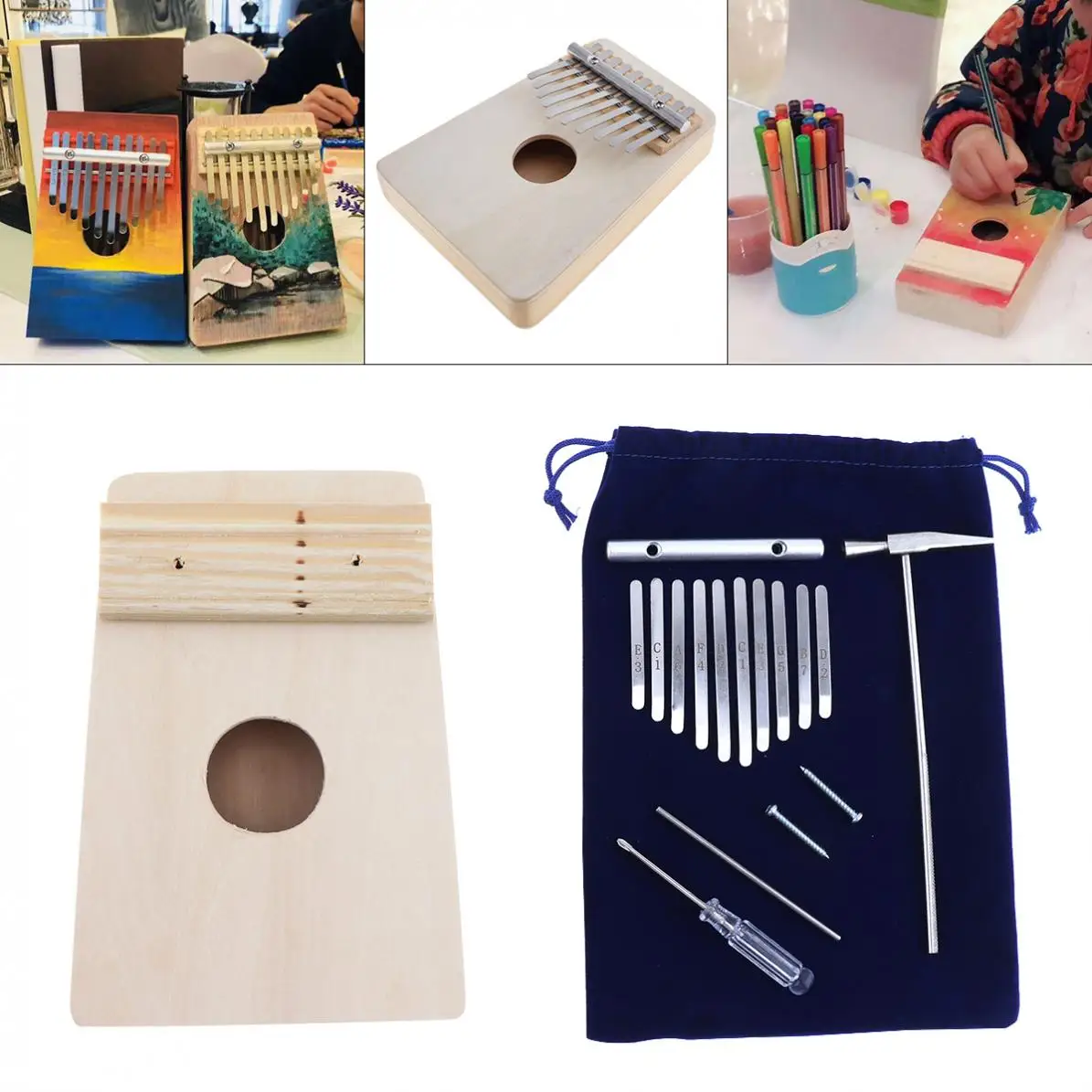 10 Key Kalimba DIY Kit Beech Wood Thumb Piano Mbira for Handwork Painting Parents-child Campaign Girl Gift