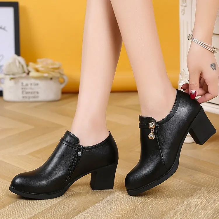 New Womens Ankle Boots Medium Heels Black Boot designer shoes booties fashion woman Boot Ladies Women shoes