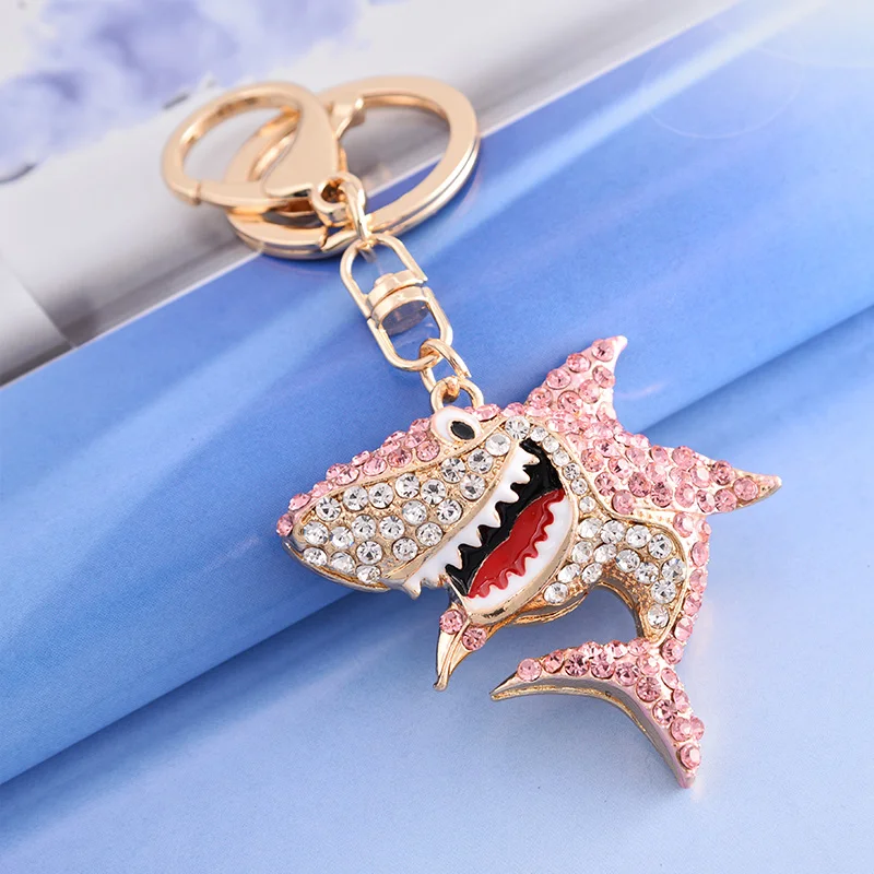 Over 20 Colors Crystal Animal Keychain Unique Design Rhinestone Fish Keyrings Jewelry Women Girls Bag Pendant Charms Accessories