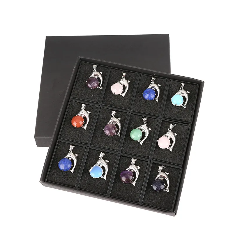 12pc Fashion High Quality Natural Stone Dolphin Amulet Pendant Jewelry Production