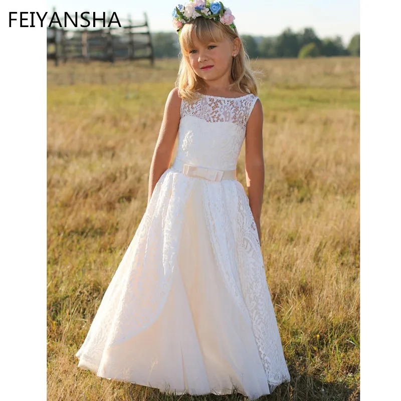 Newest White Long Flower Girl Dresses For Weddings New  Vestidos daminha Kids Pageant Evening Gowns First Communion Dresses