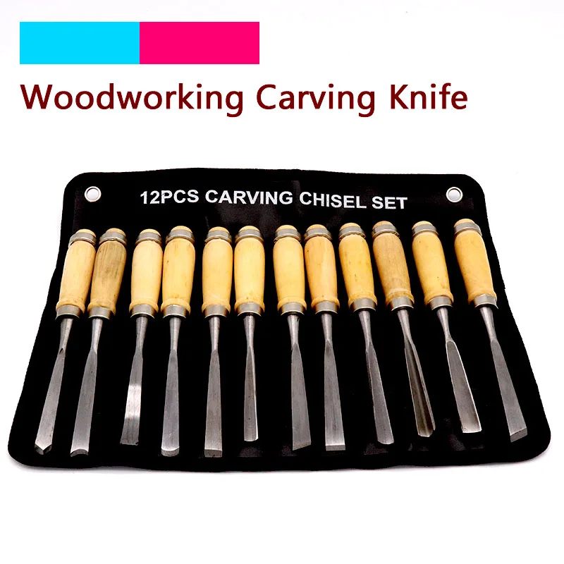 12pcs Wood Carving Handwoodcut knife butt/corner/skew/round/Arc machete Chisel Woodworking Professional Lathe Gouges Tools