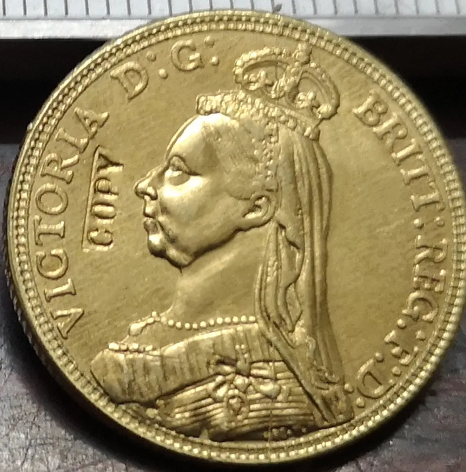 1892 United Kingdom 1 Sovereign - Victoria 2nd portrait .9999 pure Gold Plated Copy Coin