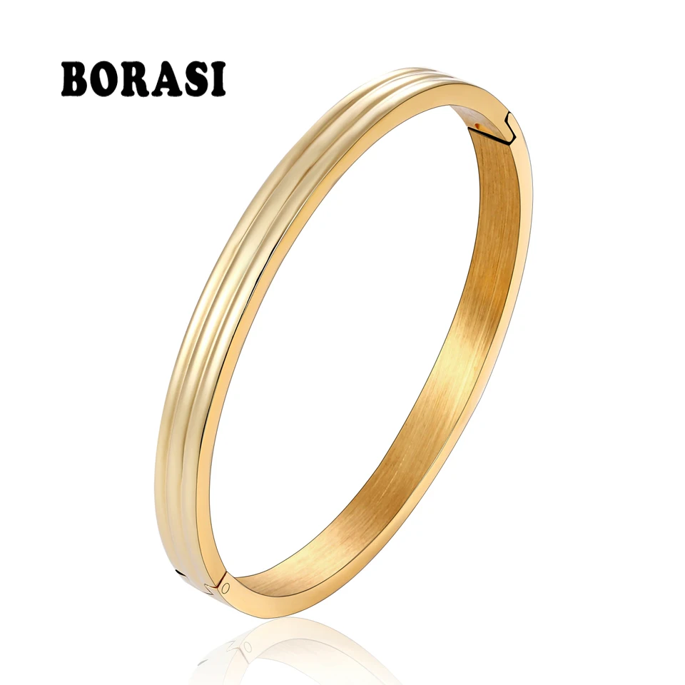 New Women Charm Bracelet Stainless Steel Rose Gold Color Unique Three Sides Round Bracelets & Bangles Wedding Brand Jewelry