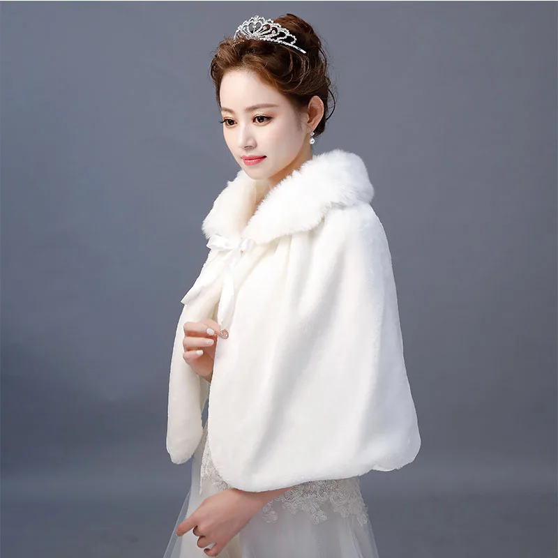 Winter Bridal Capes For Wedding Dress Faux Fur Shawl Wrap Wedding Bridal Bridesmaid Wraps Warmer Women Shawl With Ribbon Cloak