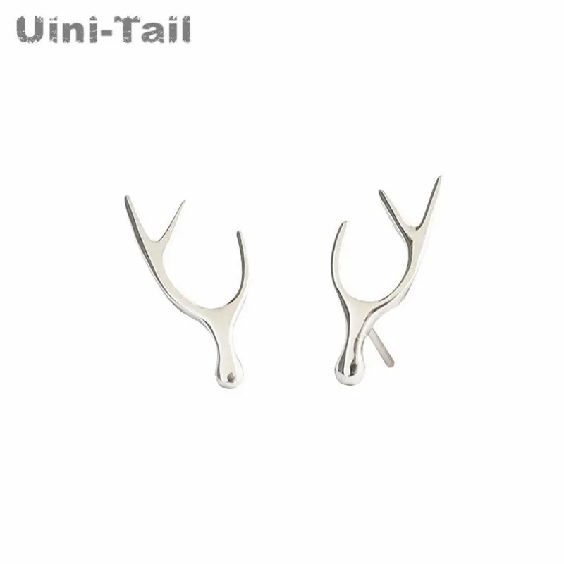 Uini-Tail hot 925 Tibetan silver deer antler symmetry earrings Korean fashion tide flow cute fashion hypoallergenic earrings