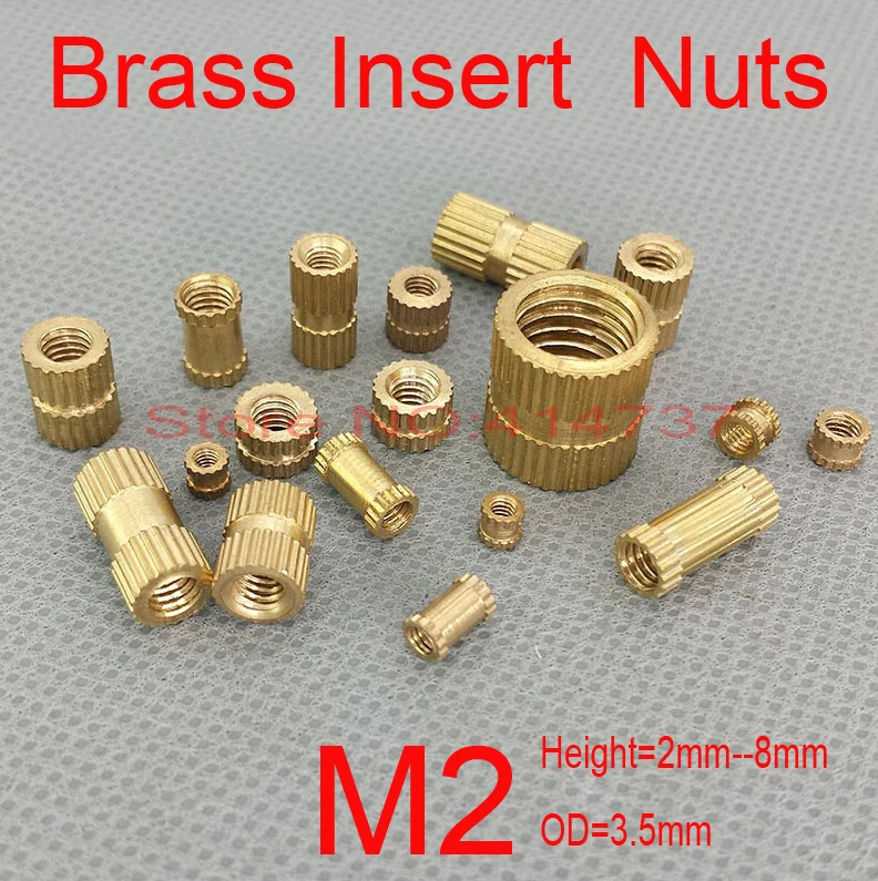 M2  Brass Insert  Nut Thumb Brass Knurled Round Nut Injection Moulding OD=3.5mm Height=2mm--8mm