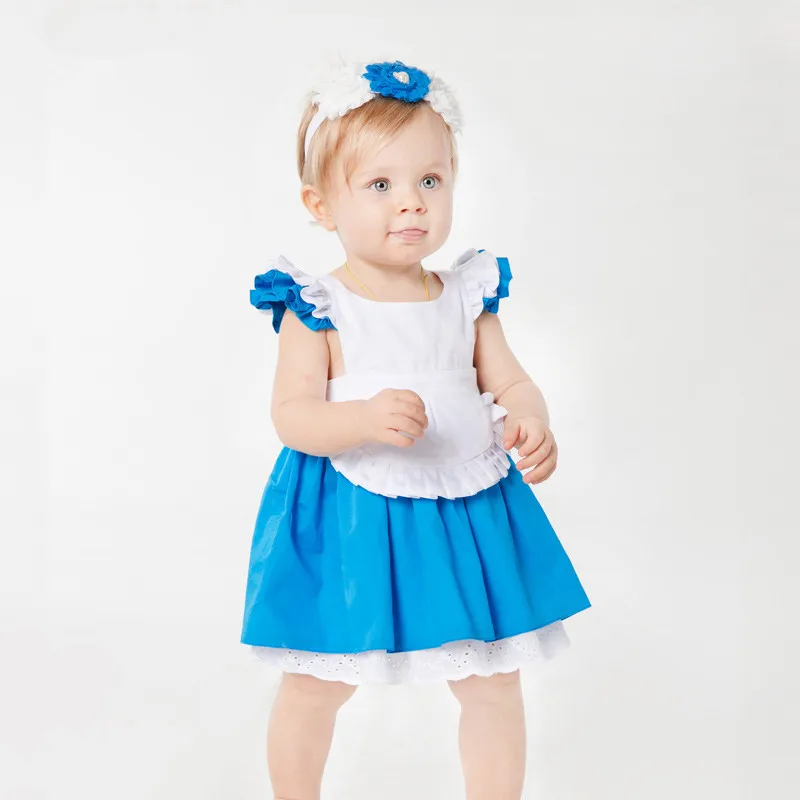 

Sweet Princess Costume Baby Girls Outfit Bebe Kids Romper Lace Tutu Jumpsuit Overall Children Baby Infant Clothing 2PCS Blue