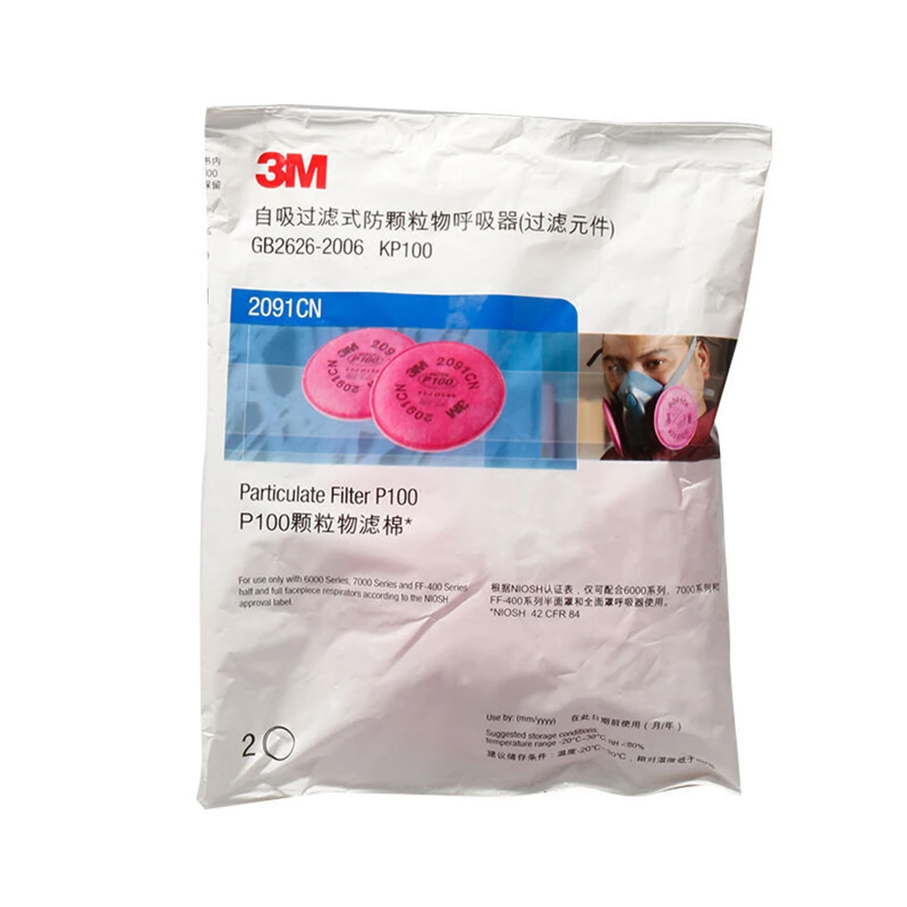 1Pack 3M 2091 Filter Cotton Painting Spray Industry Farticulate Filter for 6800 7502 6200 Series Chemcial Respirator Dust Mask