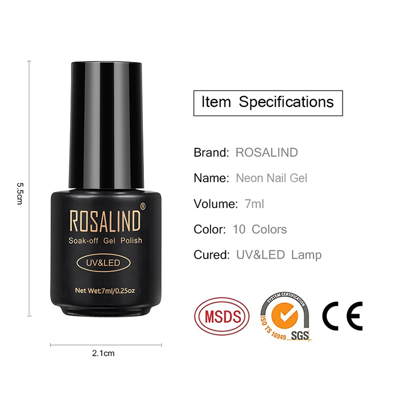 Rosalind – vernis à ongles Gel néon, hybride brillant, Semi-Permanent, lampe UV, Base, 7ml