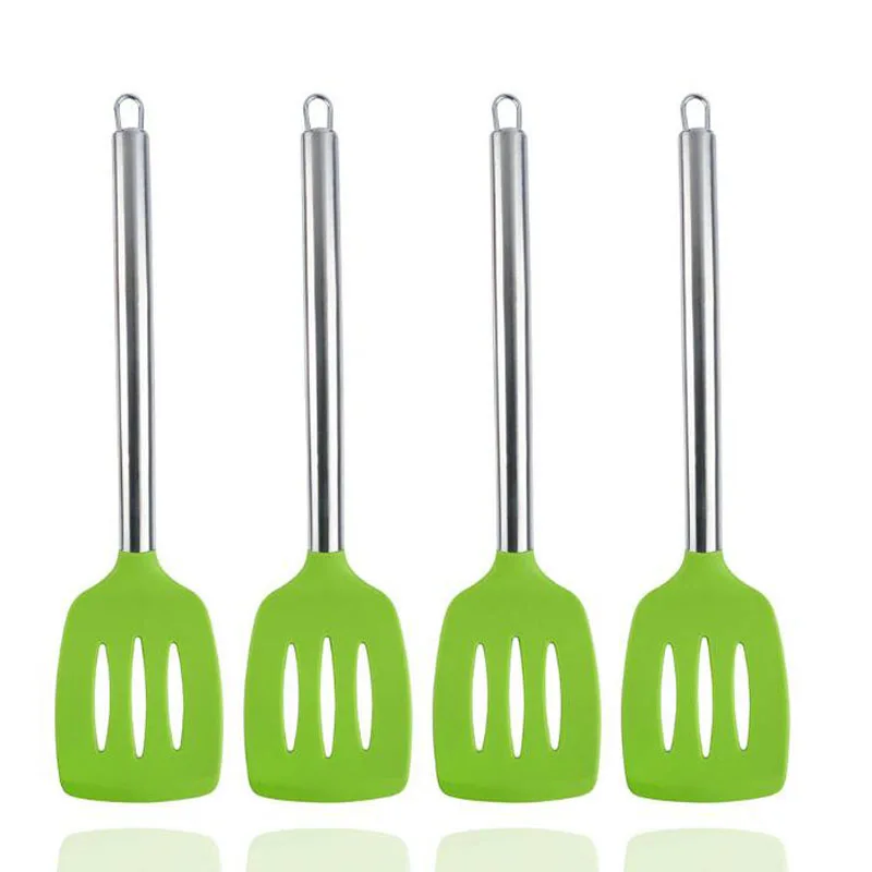 50pcs Stainless Steel Handle Food Grade Silicone Cooking Turner Non-Stick Bendable Fish Pancake Shovel Spatula Truner ZA6326