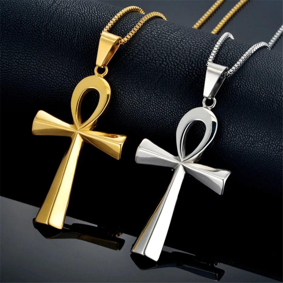 Egyptian Ankh Cross Charm Pendant Necklace For Woman/Men Key of Life Gold Silver Color Stainless Steel Egypt Hieroglyph Jewelry