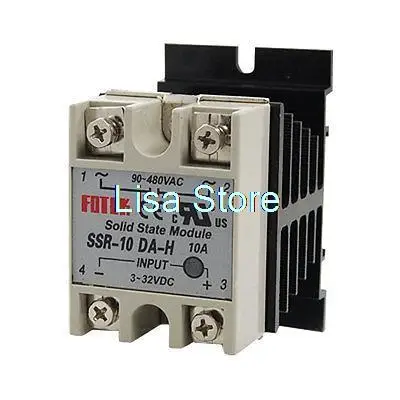 SSR-10DA-H DC 3-32V AC 90-480V 10A Single Phase SSR Solid State Relay + Heat Sink