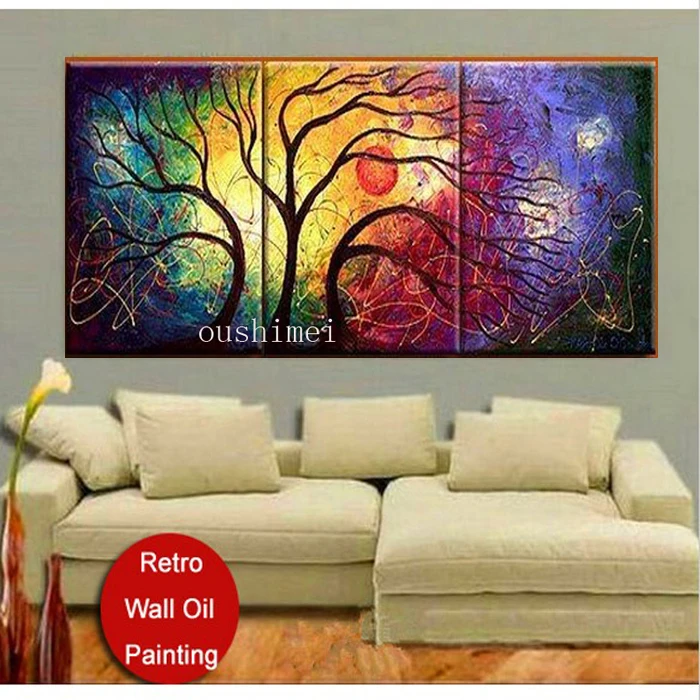 

Handmade 3pcs/lot Modern Picture On Canvas Oil Painting For Living Room Sun Landscape Abstract Group Picture Pachira Macrocarpa