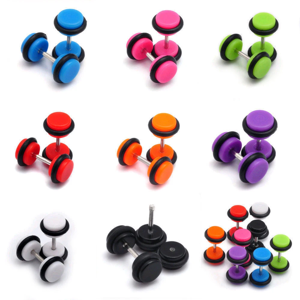 Alisouy New Beauty Acrylic Stud Earrings 1 pair Body Piercing Women Men Studs Ear Plug White Black Green Pink Blue Purple color