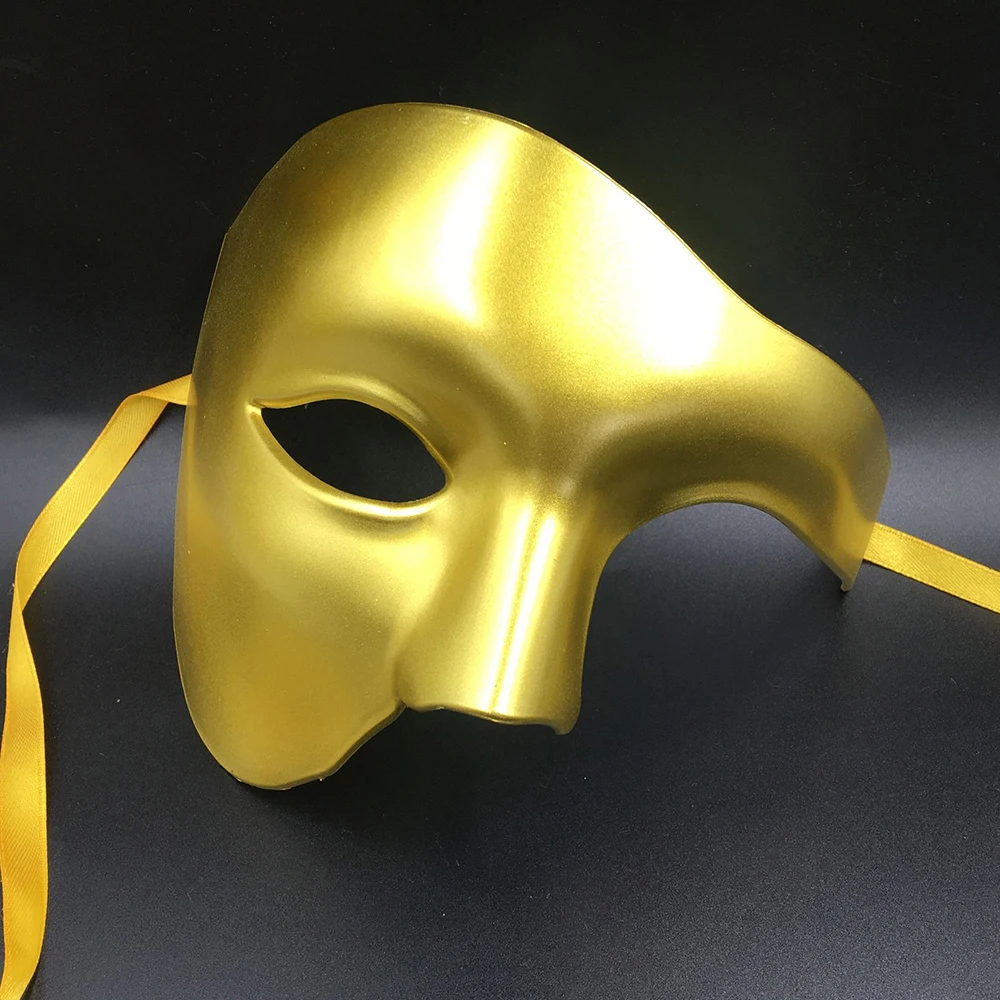 Gold Half face Phantom Masquerade Mask Ball Half Face Men Costume Halloween Party Black White Color Venetian Mask