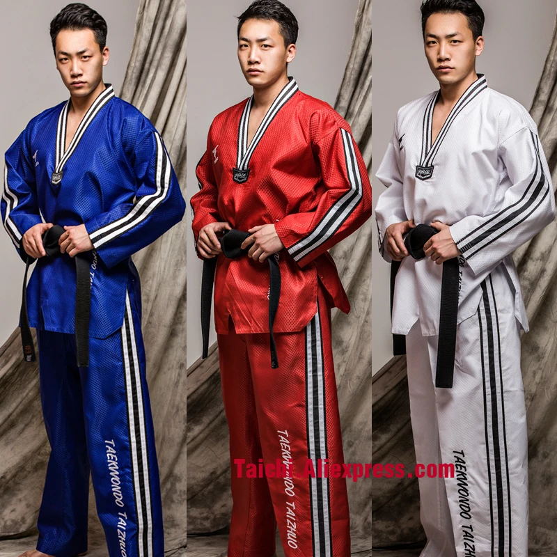 Strip Martial Arts TKD Tae Kwon Do  Adult & Children Taekwondo Clothes  ,WTF Uniform,160-190cm,red,blue,black