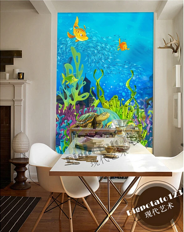 

The latest 3D murals,beautiful and fresh cartoon blue sea floor clown fish. Living room sofa TV wall children bedroom wallpaper.