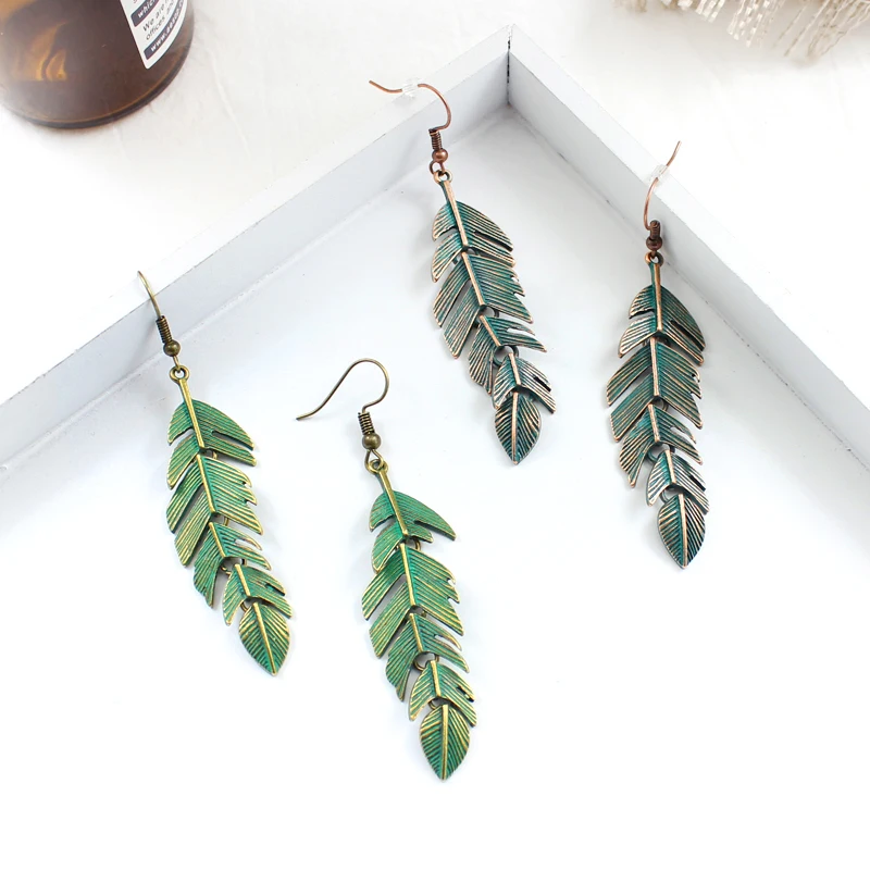 GDHY Boho Green Leaves Tassel Drop Earrings Bohemian Ethnic Alloy Dangle Drop Earrings Jewelry For Women Earrings Jewelry