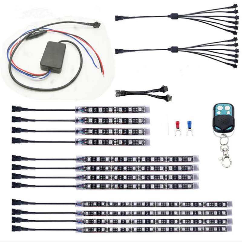 12pcs Motorcycle LED Neon Strip Lamp RGB Voice Control Glow Lights 5050SMD Flexible Neon Strips Kit Wireless Remote Waterproof