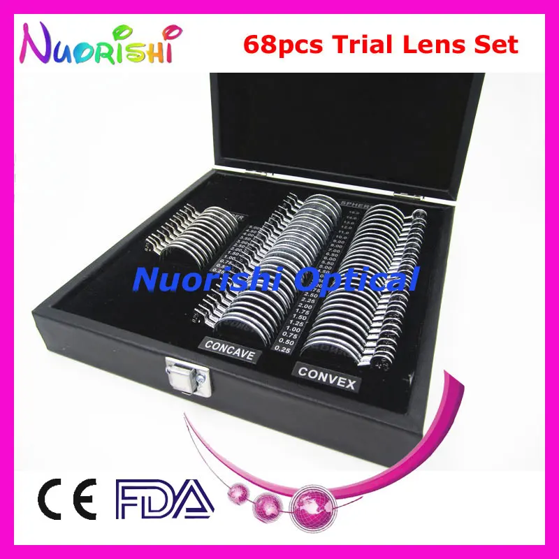 68pcs Small Trial Lens Set Ophthalmic Optical Lens Case Shiny Metal Rim Leather Case Packed 68L-JS