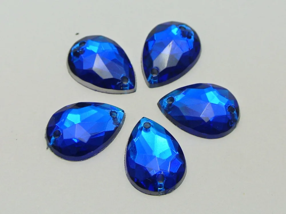 

200 Royal Blue Acrylic Teardrop Flatback Sewing Rhinestone Button 10X14mm Sew on beads