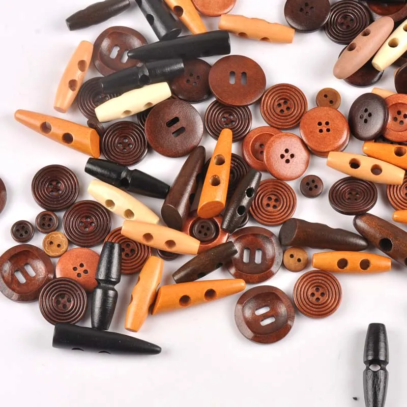 20pcs Random Mixed Wooden Button Sewing Horn Toggle Buttons For Coat Cloth Accessories Craft DIY And Scrapbooking MT1894