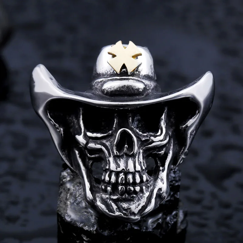 Beier new store 316L Stainless Steel Ring Top Quality Cross Hat Skull Ring  Fashion Jewelry BR8-429