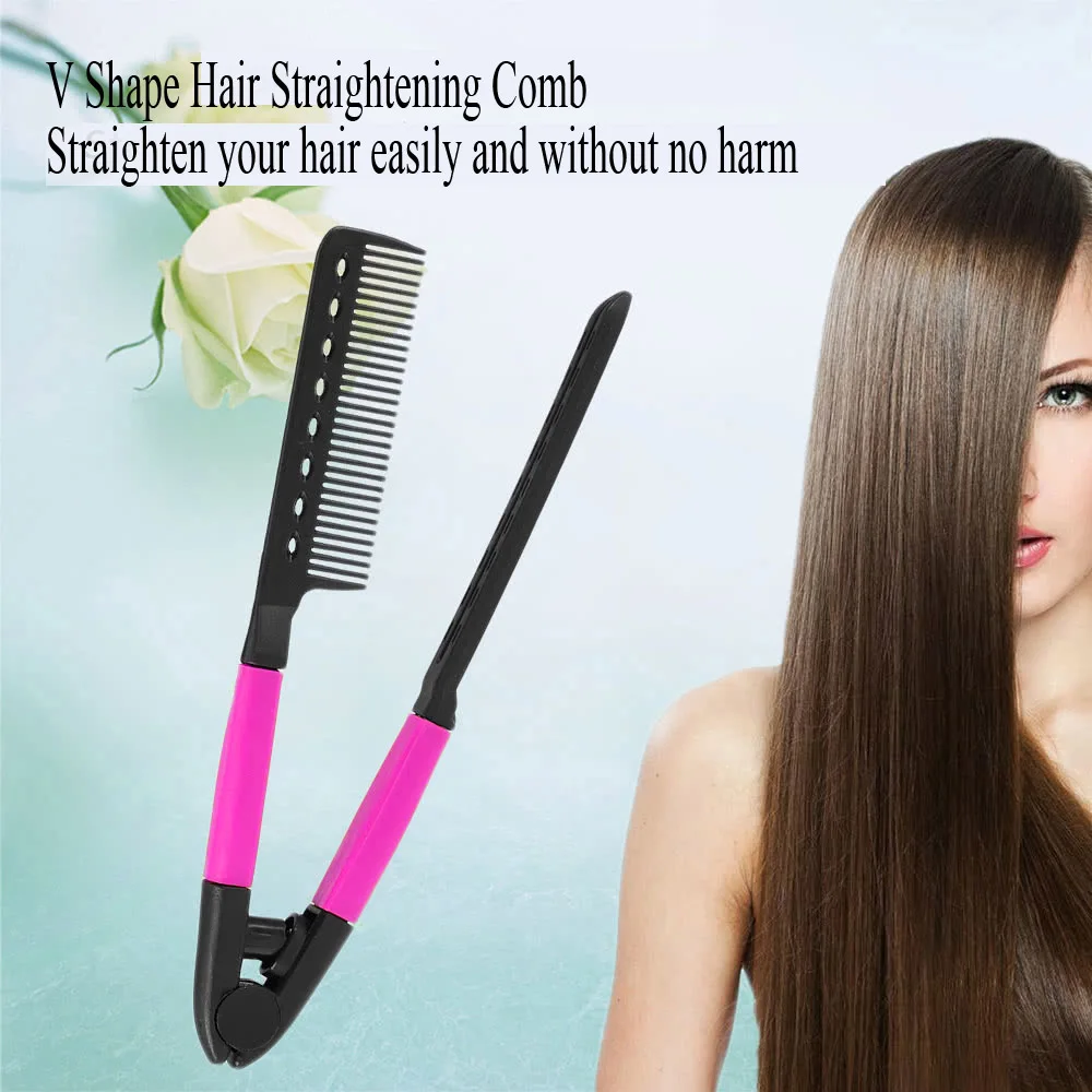 Hot DIY Convenient Hair Straightener Comb V Style Household Anti-static Salon Hairdressing Hair Straightener Comb