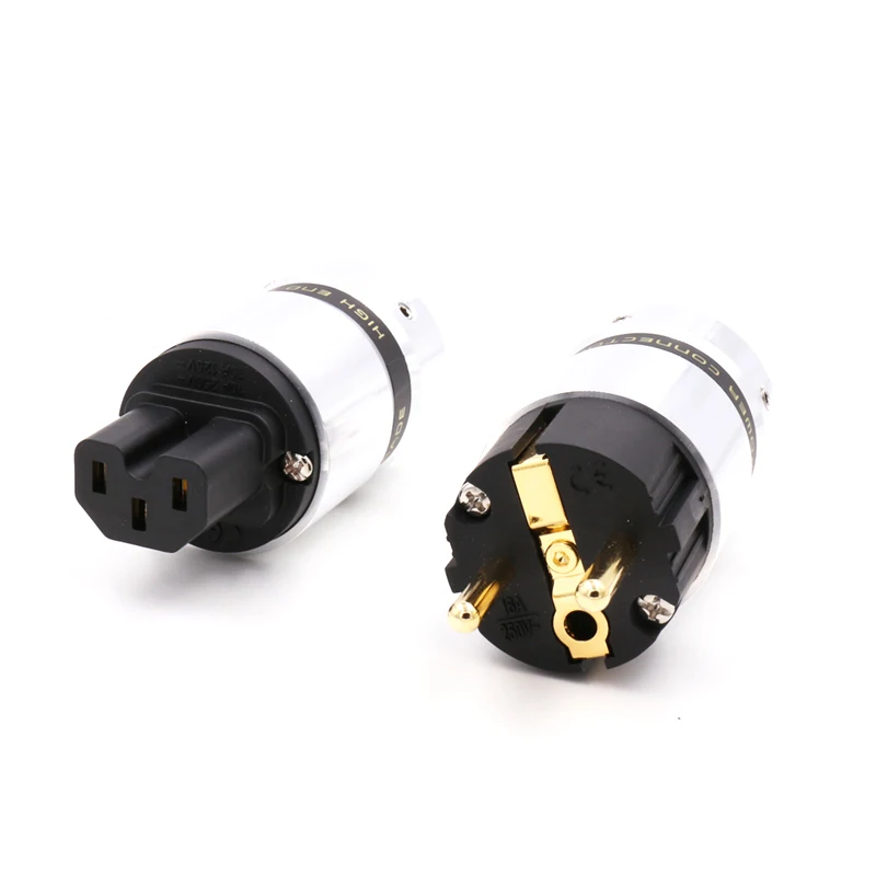 Jedna para nowy OEM wysokiej klasy 24K pozłacane IEC złącze EUR Schuko wtyczka zasilania ue dla mocy Hifi przedłużacz z wtyczką adapter