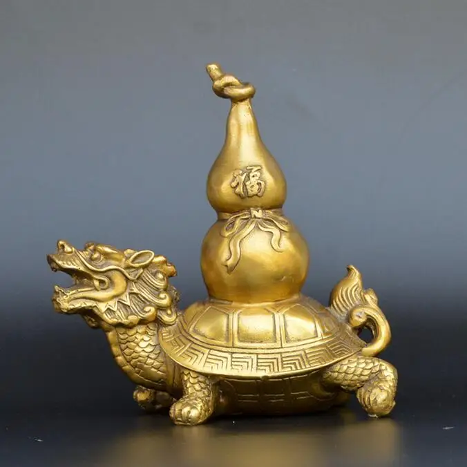 

China collection fine workmanship brass gourd dragon turtle statue