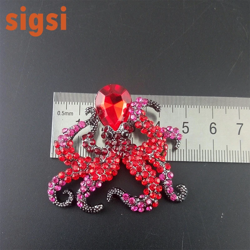 50pcs Fashion 50mm red/blue/black octopus acrylic rhinestone crystal animal brooch pin