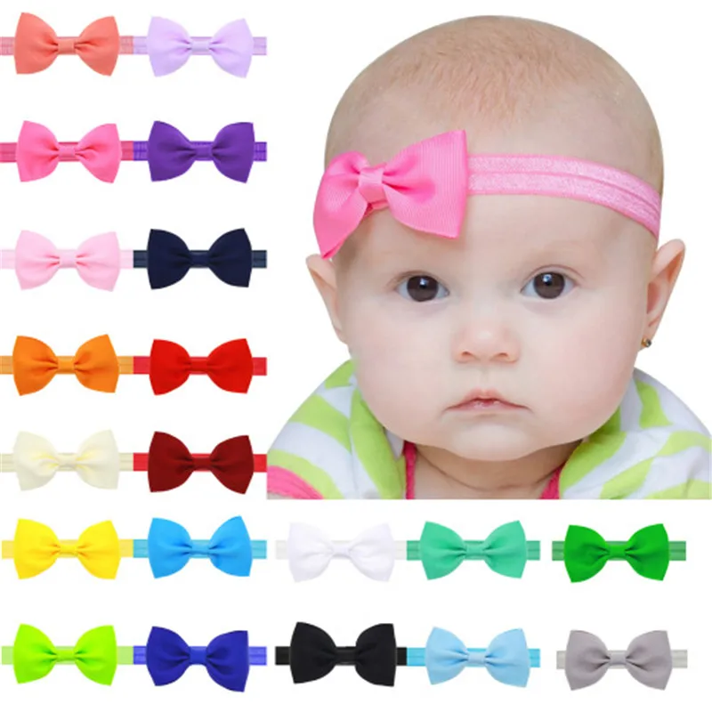 10pcs/lot kids Small Bow Tie Headband DIY Grosgrain Ribbon Bow Elastic Hair Bands Hair Accessories