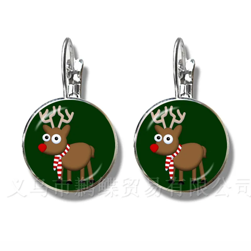 Christmas Dog Pattern Stud Earring 16mm Glass Dome DIY Charm Earrings For Women Girls Wonderful Xmas Gift