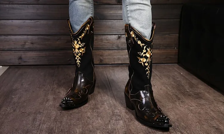 Nuovo italiano punta in acciaio metallo Botas Masculina stivali alti al ginocchio tacchi alti fatti a mano stivali da Cowboy stivali eleganti da