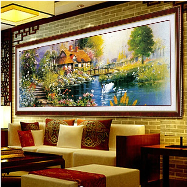 190*65cm Needlework,DIY Cross stitch,Sets For Full Embroidery kits, River Cottage Counted Cross-Stitch Painting Wall Home Decro