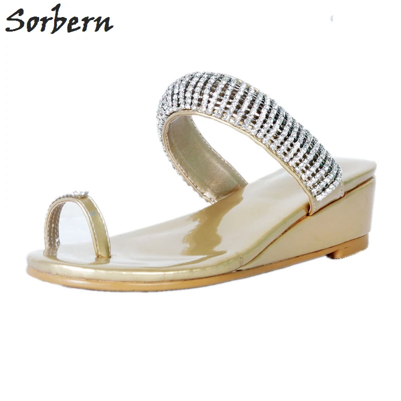 

Sorbern Light Gold Crystals Sandal Slip On Beach Sandal Flip Flops Low Wedge Heel Sale Woman Size 35 Shoe Plus Size Custom Color