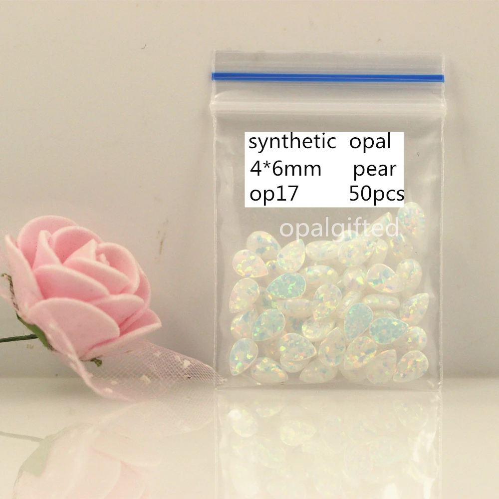 (50pcs/Lot) 4*6mm Synthetic Snow White OP17 Color Opal Cabochon Drop Pear Opal Stone With Wholes Price In Stock For Body Jewelry