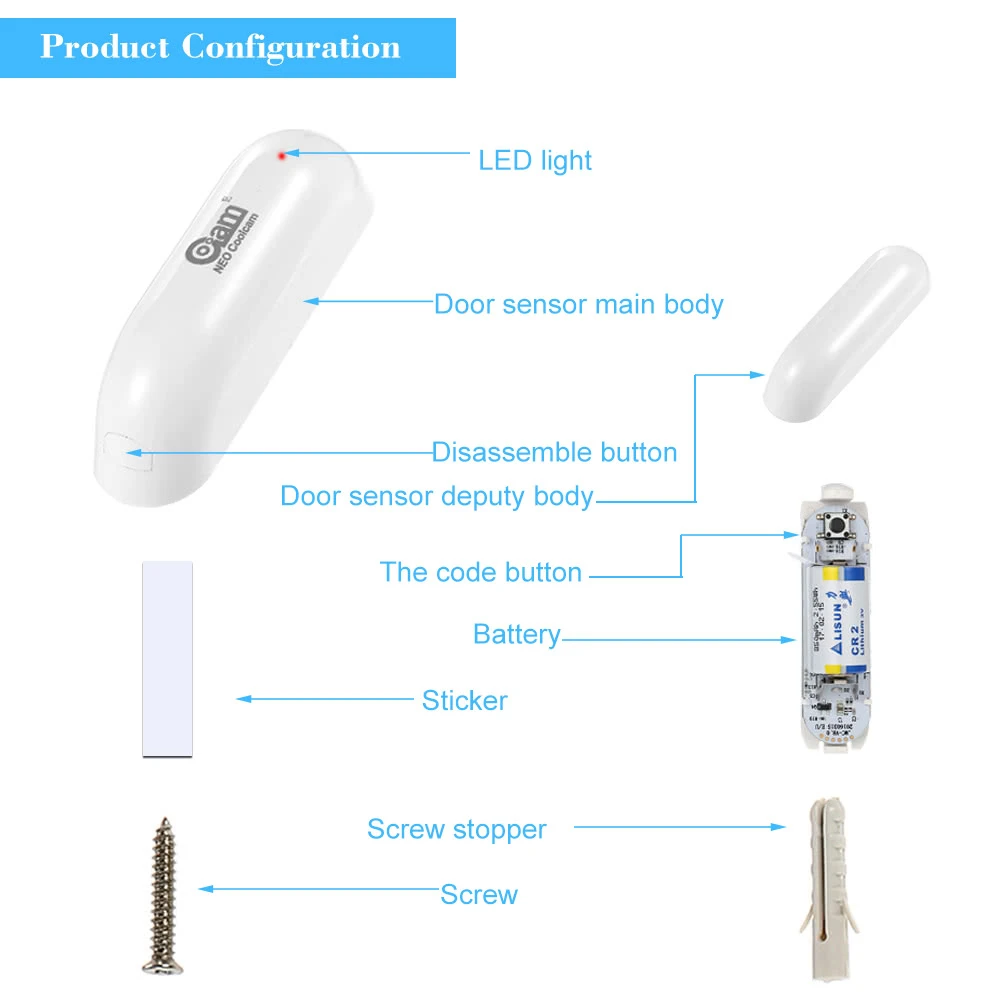 NEO COOLCAM 4PCS/lot Z-wave Plus Door Window Sensor Compatible with Z wave 300 500 series Magnet Lock Door Sensor Alarm