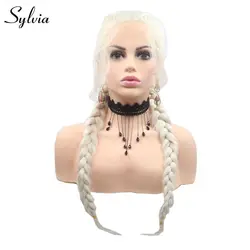 Sylvia Double Braided Wig Platinum Blonde Wig With Babyhair Ash Blonde Twist Braids Synthetic Wig Heat Resistant Hair