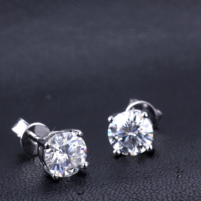 Fine Jewelry 18k White Gold Earrings Stud Earrings Brilliant Cut 6.5mm 1ct EF Color Moissanite Stones Earrings For Women