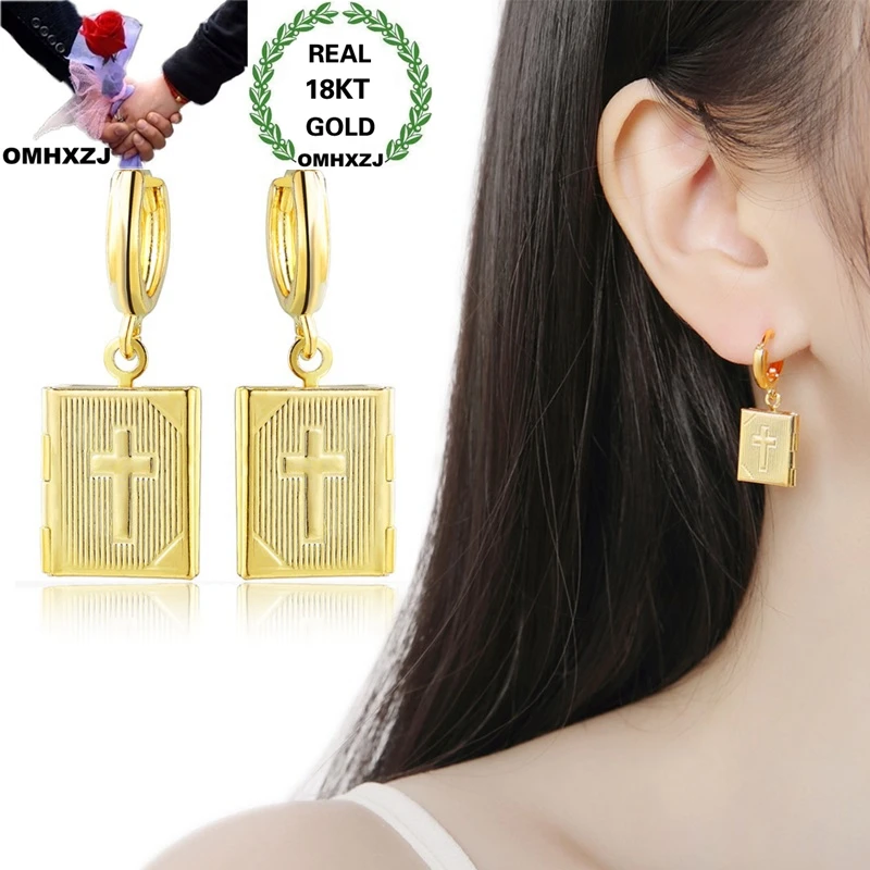 

OMHXZJ Wholesale European Fashion Woman Girl Birthday Gift Rectangle Photo Box 18KT Gold 925 Sterling Silver Drop Earrings YE525