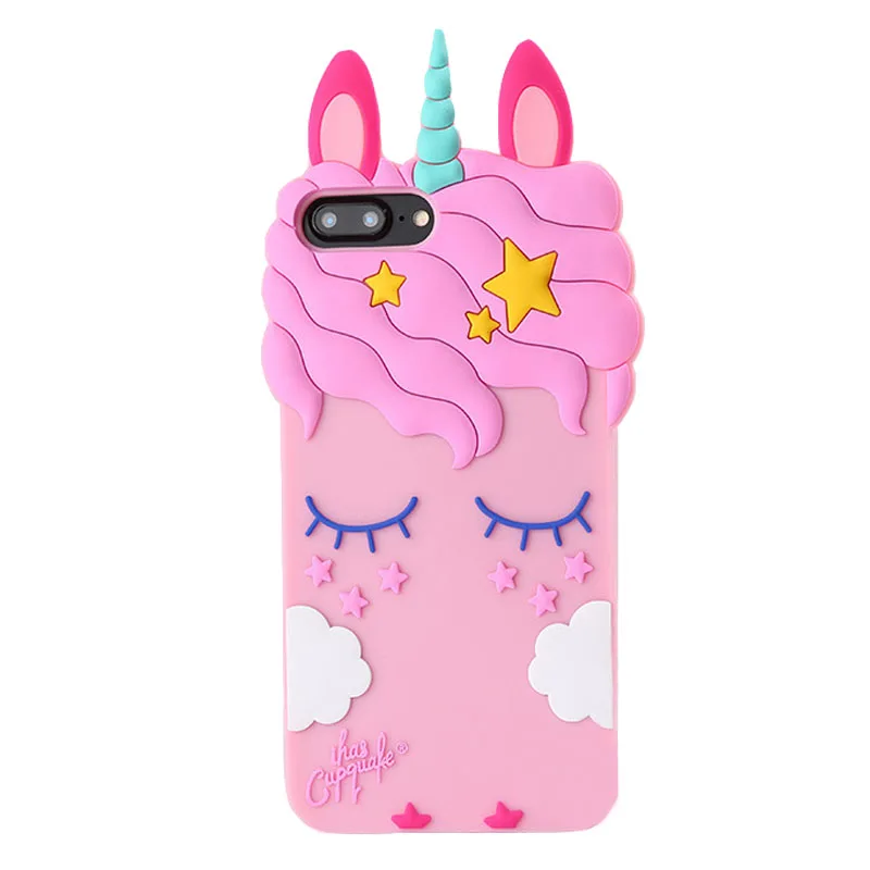 

Coque For iPhone 8 7 Plus Case Cute 3D Cartoon Pink Unicorn Soft Silicone Back Cover For iPhone 5S 6S 6 Plus SE2020 Phone Case