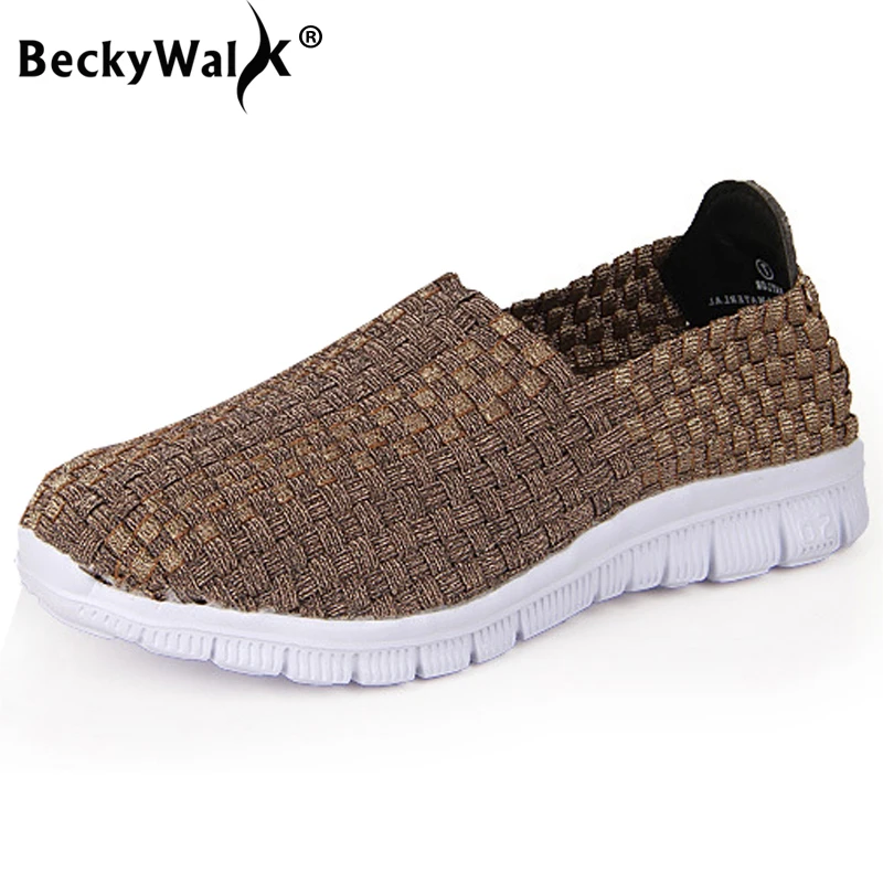 BeckyWalk Women Casual Flat Shoes Handmade Woven Shoes Slip On Breathable Sneakers Spring Autumn Loafers Women Flats WSH2917