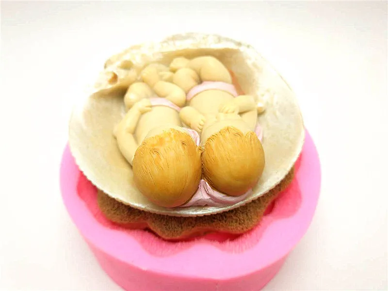 3D Shell Sleep Twin Baby Mould Cake Decorating Tools Handmade Chocolate Soap Silicone Mould