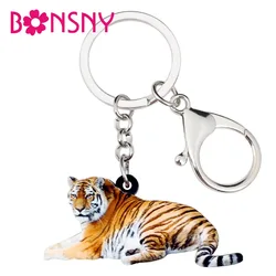 Bonsny Acrylic Elegant Jungle Tiger Key Chains Keychains Rings Wild Animal Jewelry For Women Girls Handbag Purse Charms Pendant