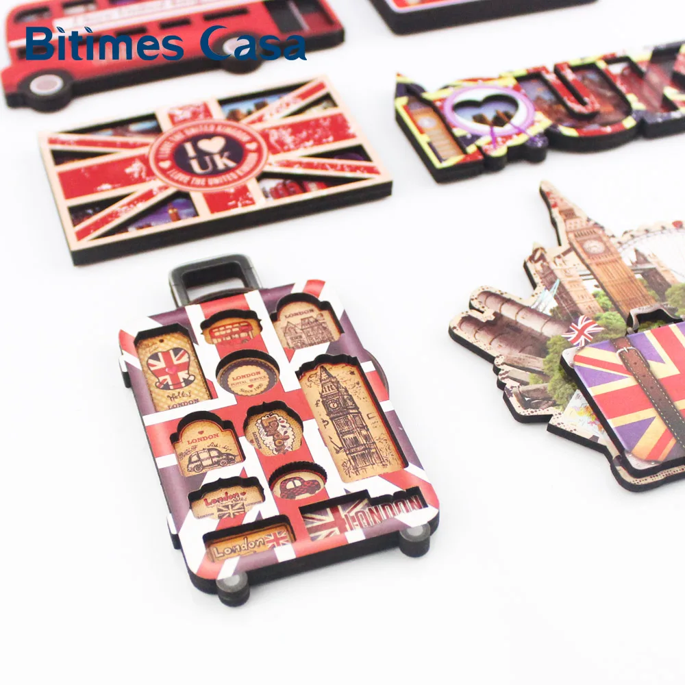 3D Design Refrigerator Fridge Magnets Double-layer MDF British England Culture Pattern Double-decker Bus Travel Souvenir UK