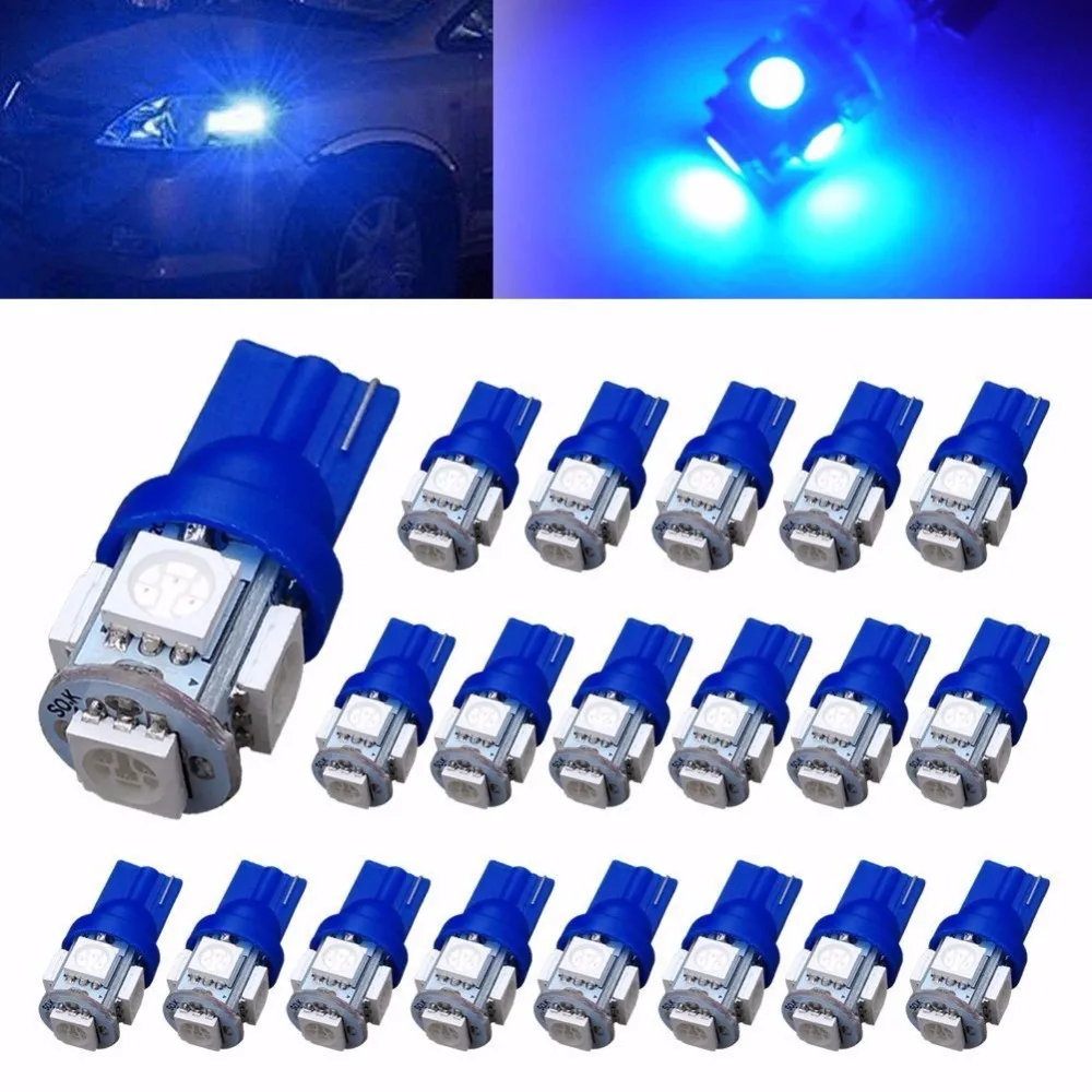 Kit 20 Leds Lampadas Pingo 5 Led 5050 Smd T10 W5w Farol Placa Teto Frete (Branco/Vermelho /Azul /Ambar /Verde/Rosa